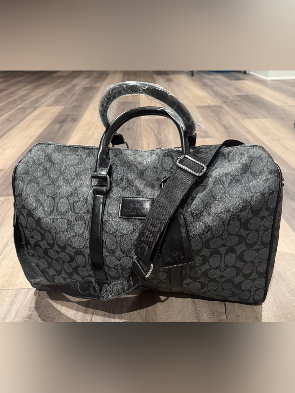 Coach Black Signature Logo Duffel with Adjustable Guitar Strap